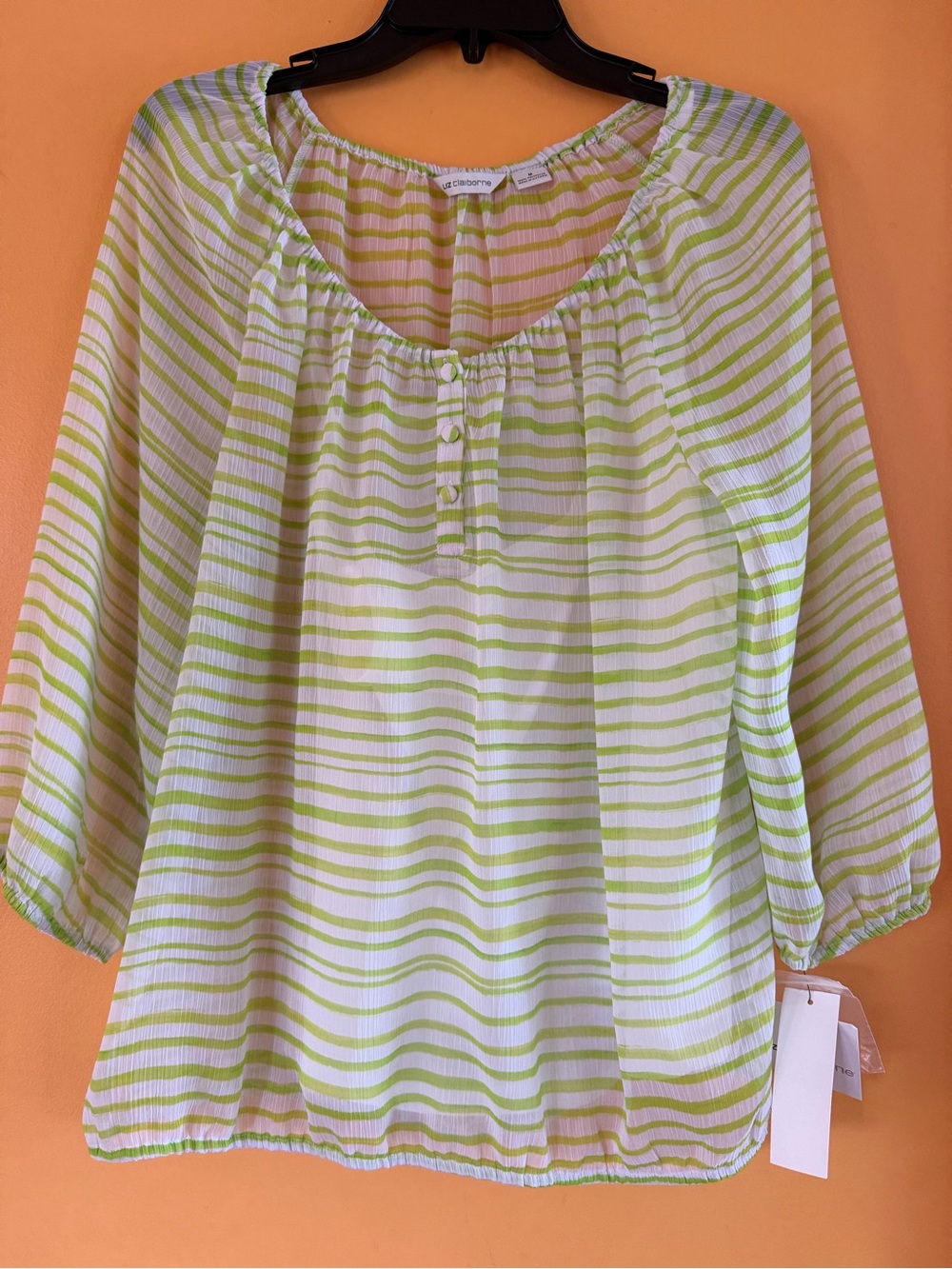 thor Lime and White Striped Peasant Blouse